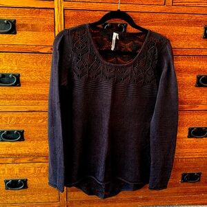 Brown sweater with Lacey detail. Size large. Back slightly longer than front